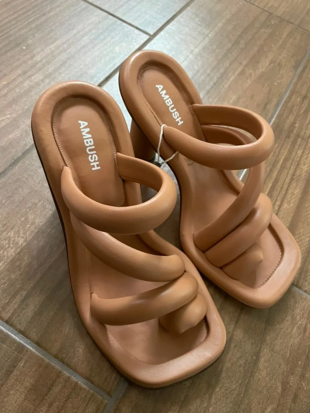 AMBUSH Tan Padded Spiral-Strap Heeled Sandals - Sculpted Comfort